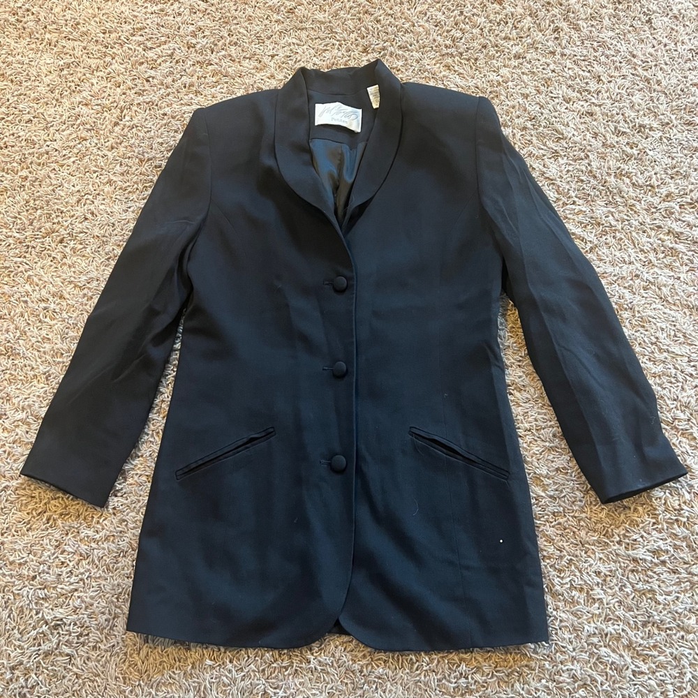 Lord and Taylor Petites Vintage Black Longline Shawl Collar Blazer Jacket Size 4